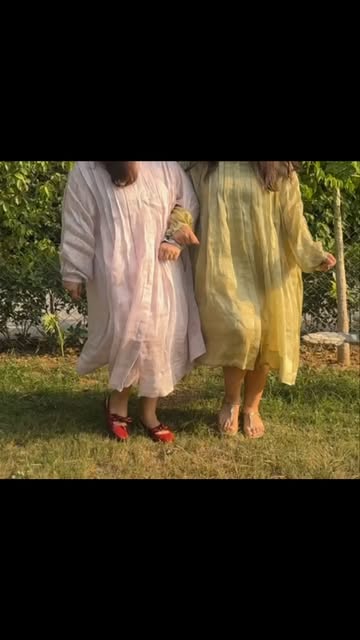 Two linen looks in cream and sage