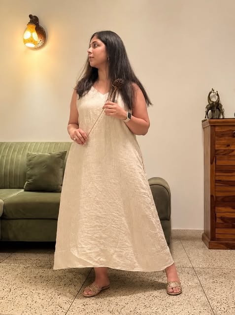 Cream linen slip dress